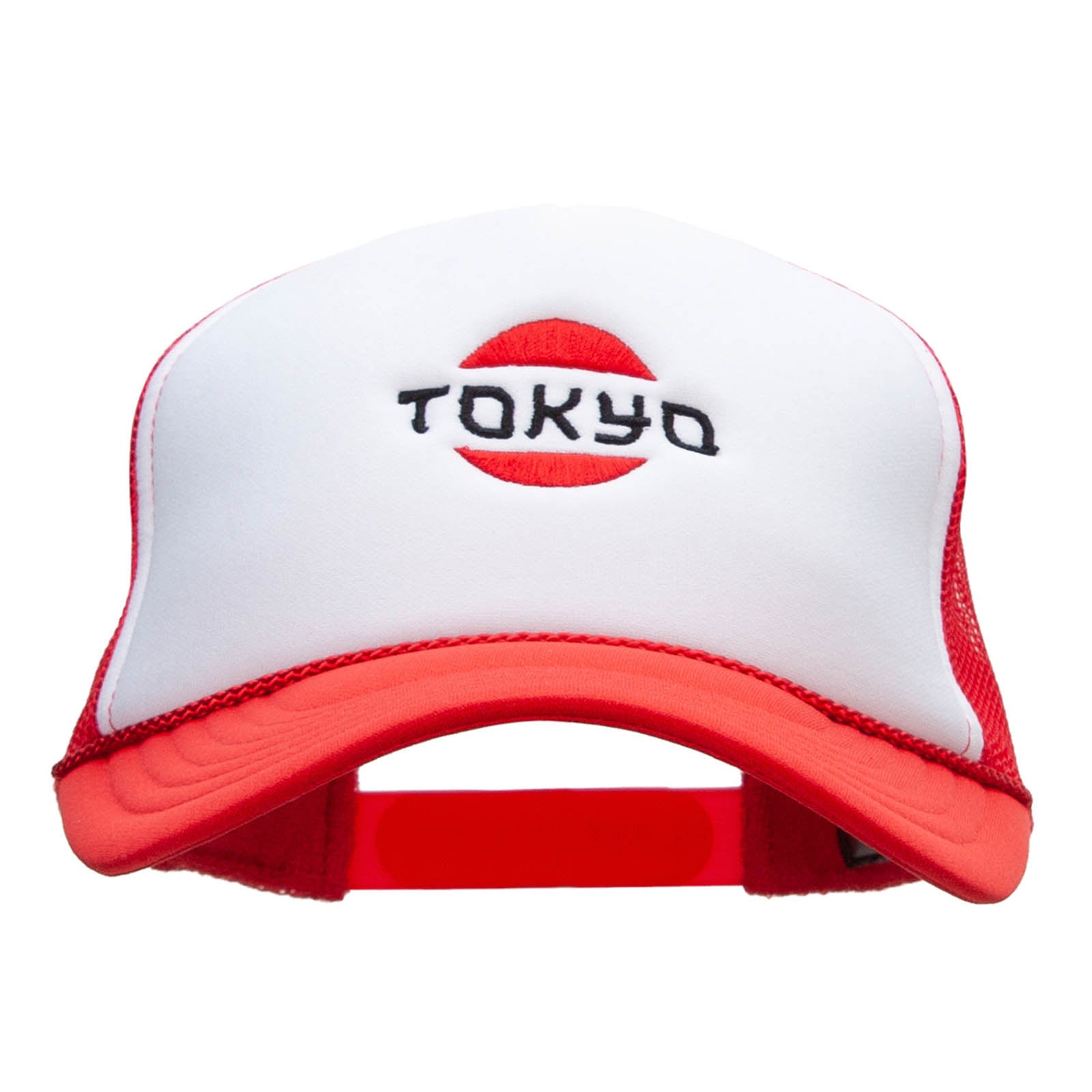 Tokyo Icon Embroidered Foam Panel Mesh Snapback - White Red OSFM