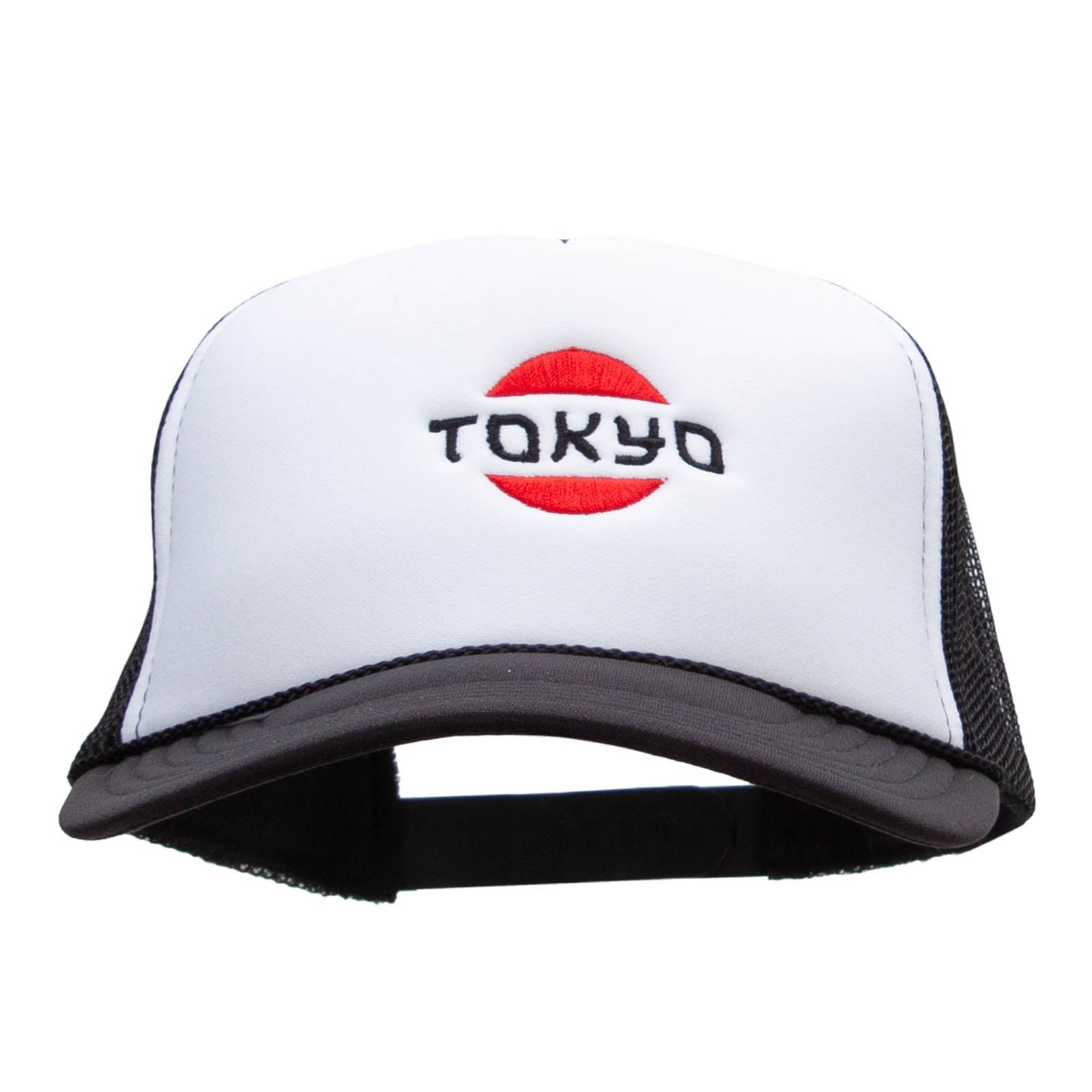 Tokyo Icon Embroidered Foam Panel Mesh Snapback - Black White OSFM