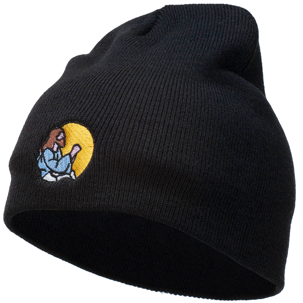 Jesus Praying Embroidered Short Beanie - Black OSFM