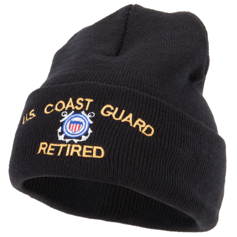 US Coast Guard Retired Embroidered Long Beanie - Black OSFM