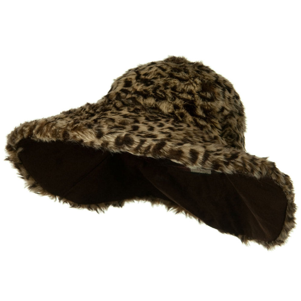 Animal Fur Wide Brim Hat - Cheetah OSFM