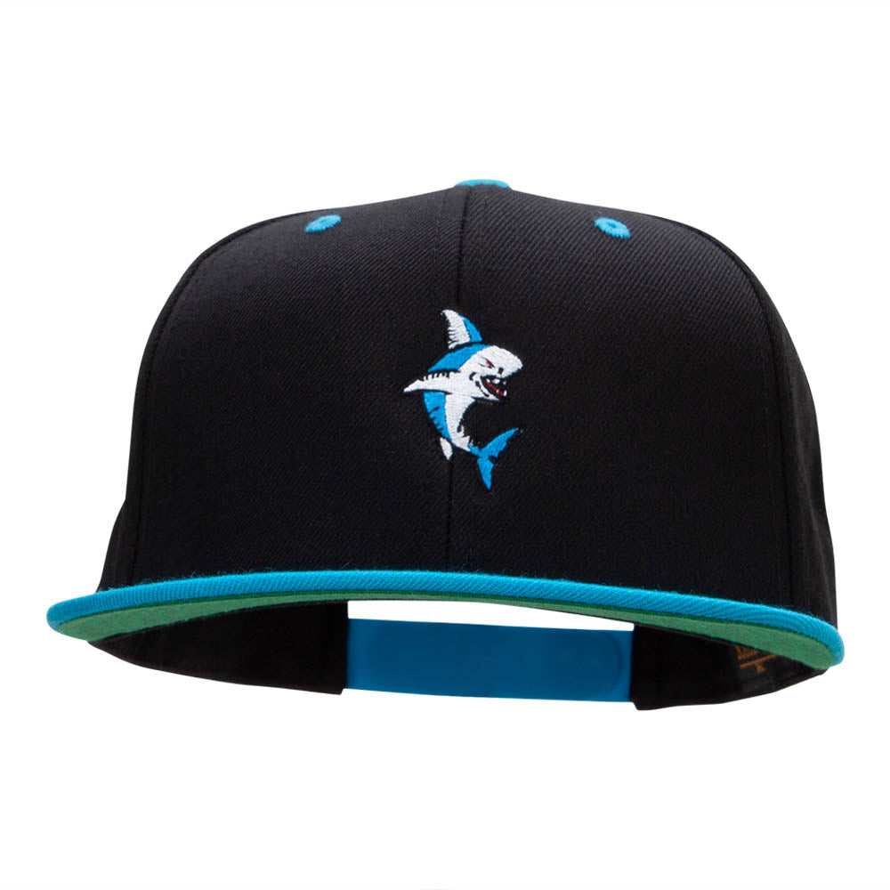 Angry Shark Embroidered Wool Blend Classic Snapback - Black Teal OSFM