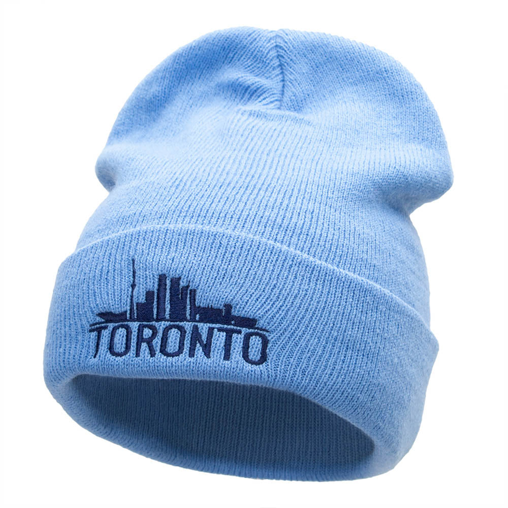 Toronto Skyline Embroidered 12 Inch Long Knitted Beanie - Sky Blue OSFM