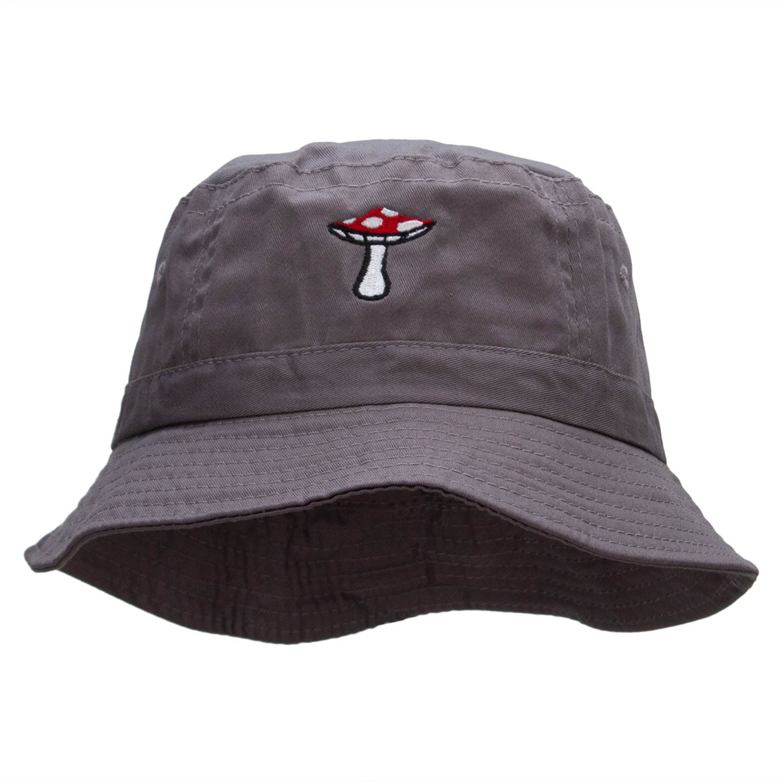 Toadstool Mushroom Embroidered Bucket Hat - Charcoal OSFM