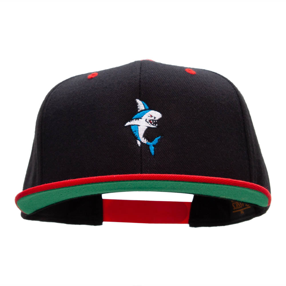 Angry Shark Embroidered Wool Blend Classic Snapback - Black Red OSFM