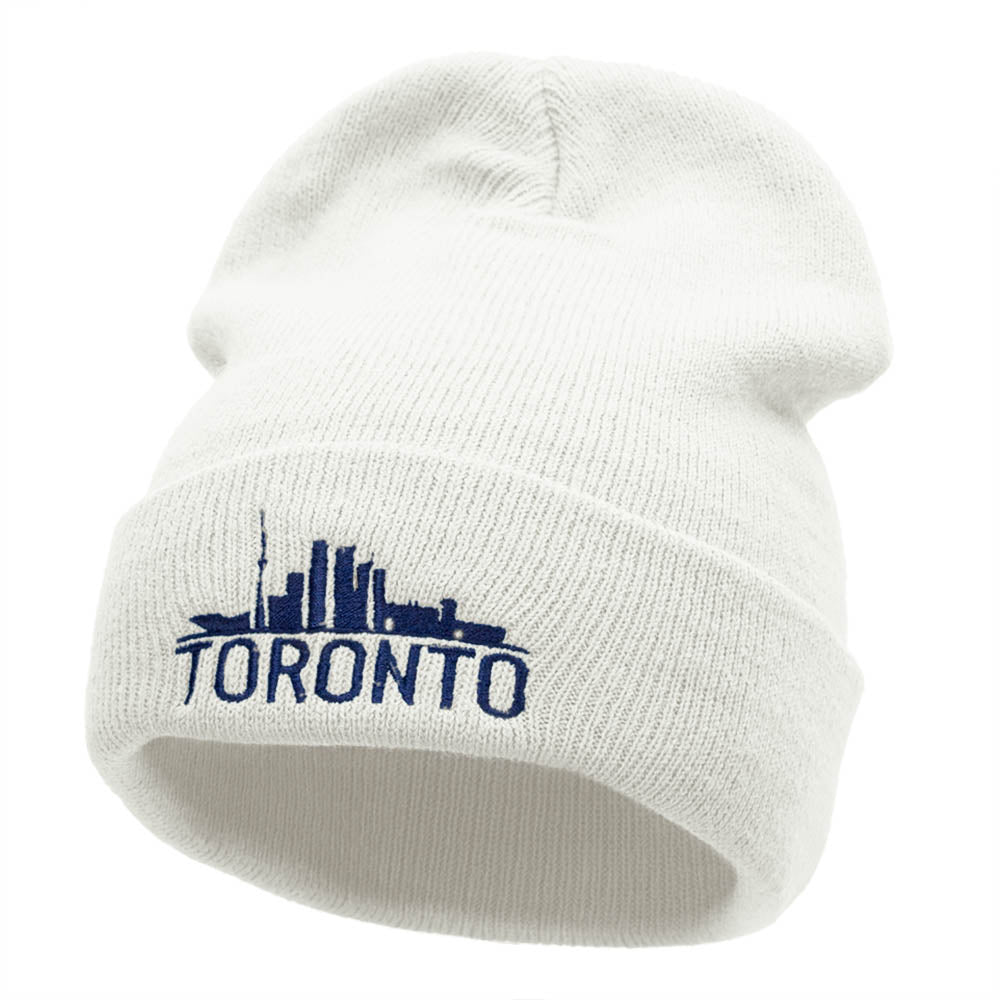Toronto Skyline Embroidered 12 Inch Long Knitted Beanie - White OSFM