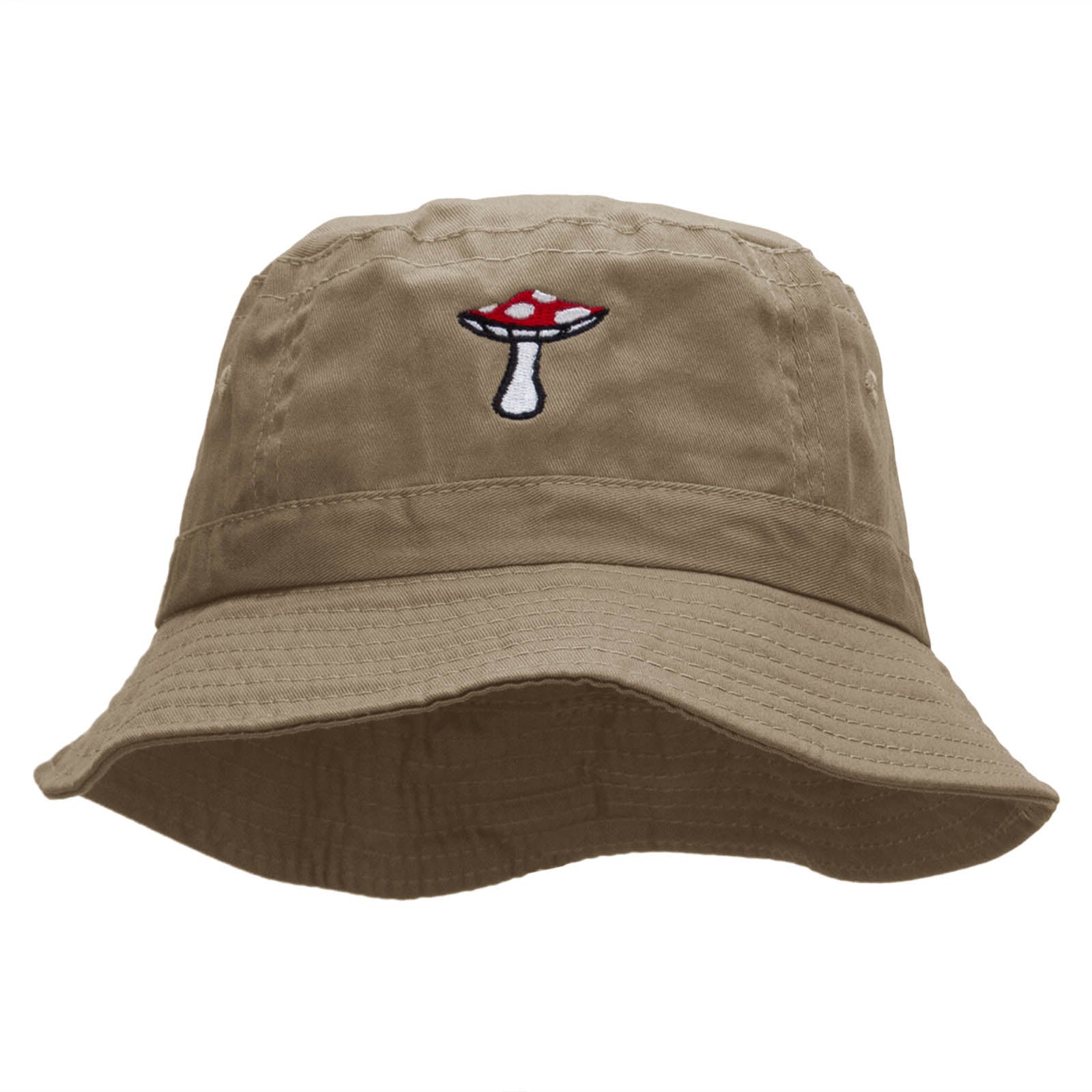 Toadstool Mushroom Embroidered Bucket Hat - Khaki OSFM