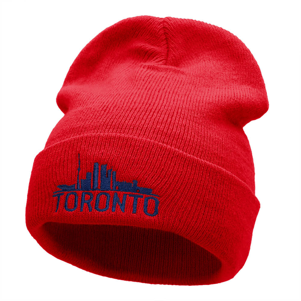 Toronto Skyline Embroidered 12 Inch Long Knitted Beanie - Red OSFM