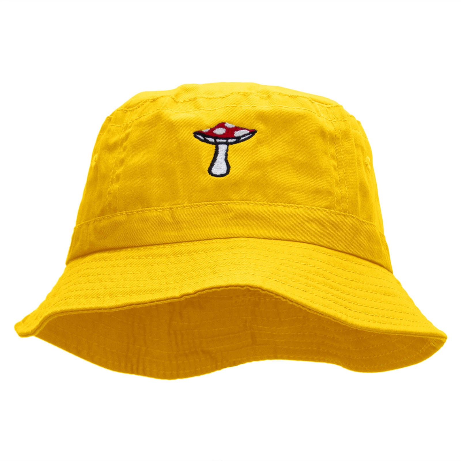 Toadstool Mushroom Embroidered Bucket Hat - Yellow OSFM