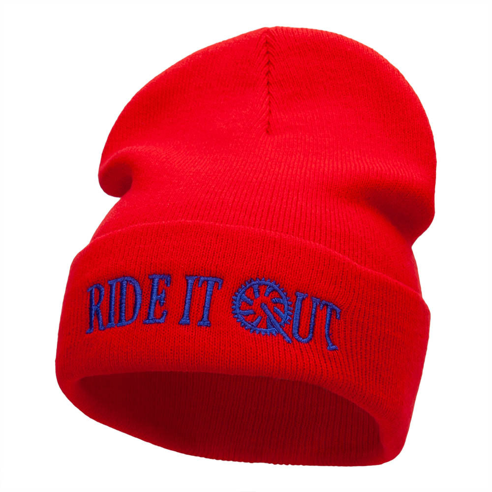 Ride It Out Embroidered 12 Inch Long Knitted Beanie - Red OSFM