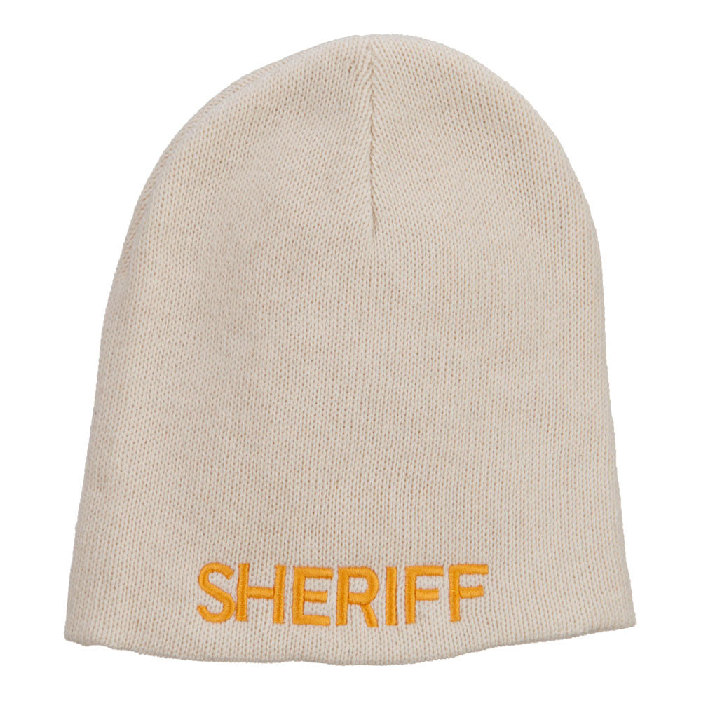XL Size Sheriff Embroidered Cotton Beanie - Natural OSFM