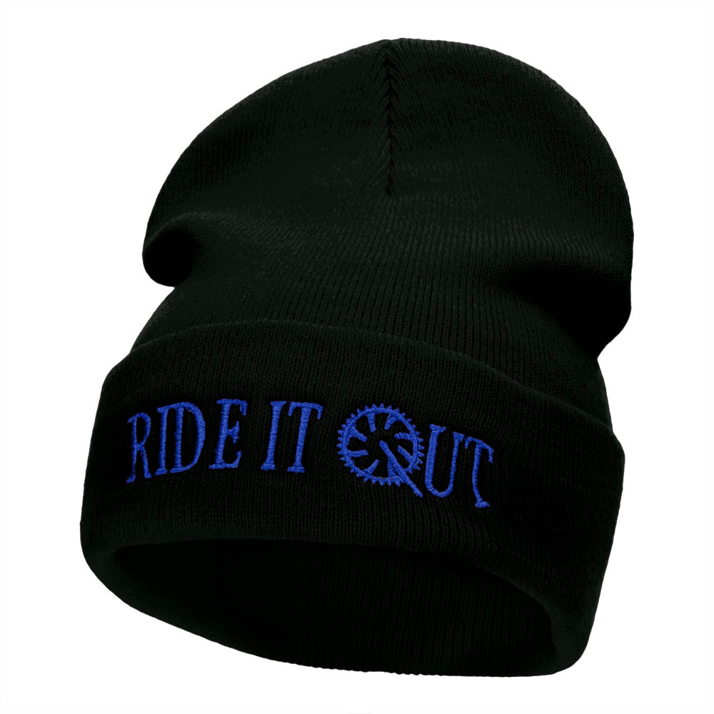Ride It Out Embroidered 12 Inch Long Knitted Beanie - Black OSFM