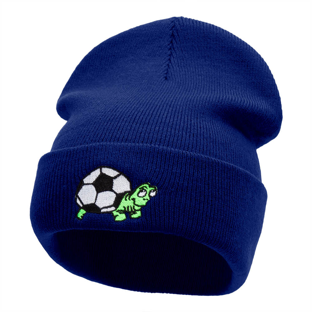 Soccer Ball Tortoise Embroidered 12 Inch Long Knitted Beanie - Royal OSFM