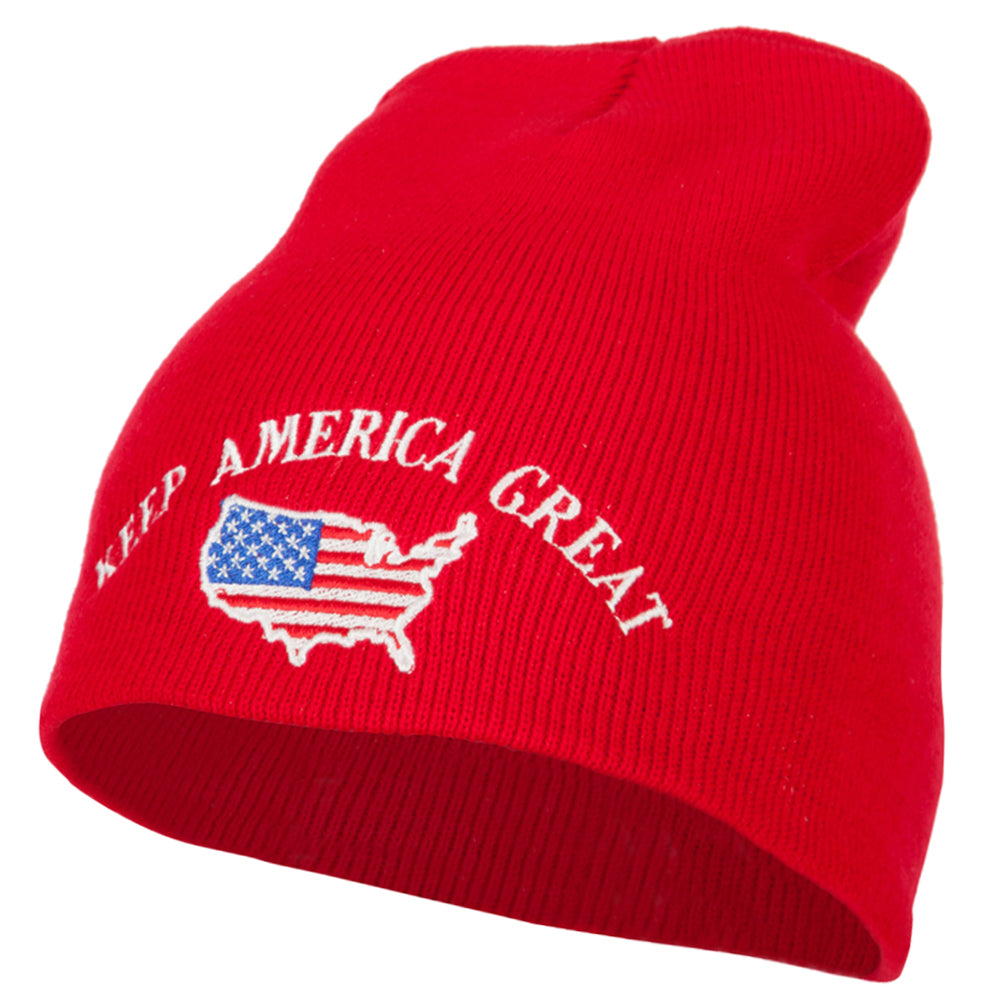 Keep America Great USA Flag Map Embroidered 8 Inch Short Beanie - Red OSFM
