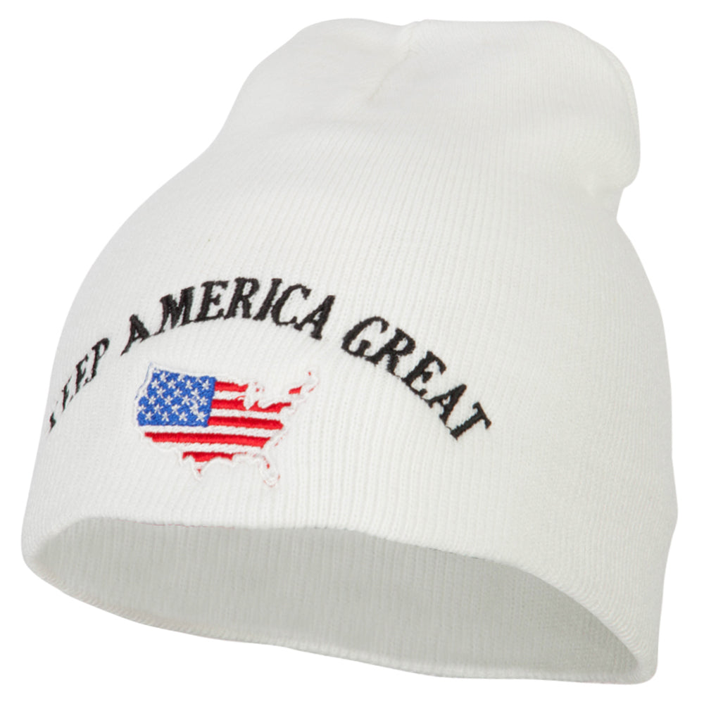 Keep America Great USA Flag Map Embroidered 8 Inch Short Beanie - White OSFM