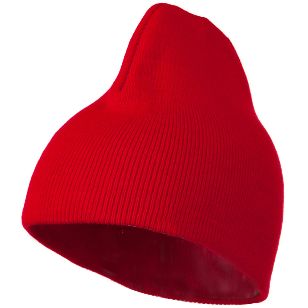 8 Inch Knitted Short Beanie - Red OSFM