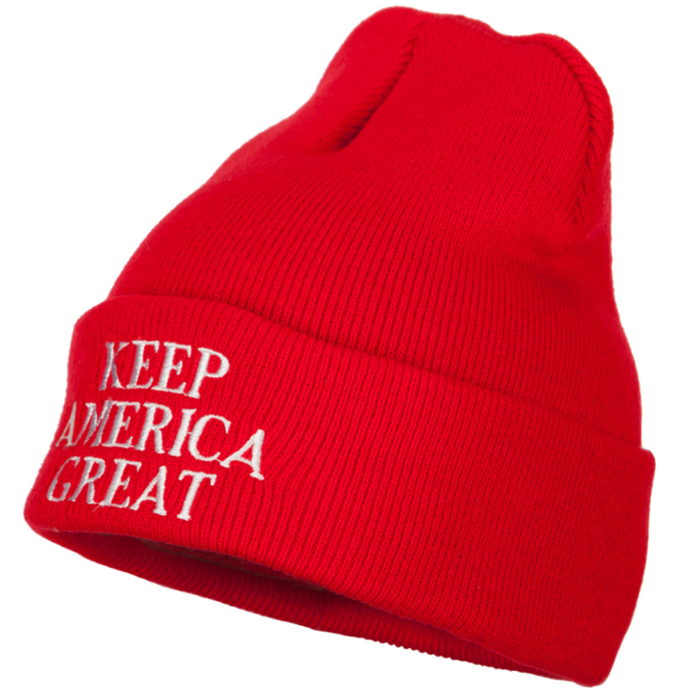 Keep America Great Three Line Letters Embroidered Long Beanie - Red OSFM