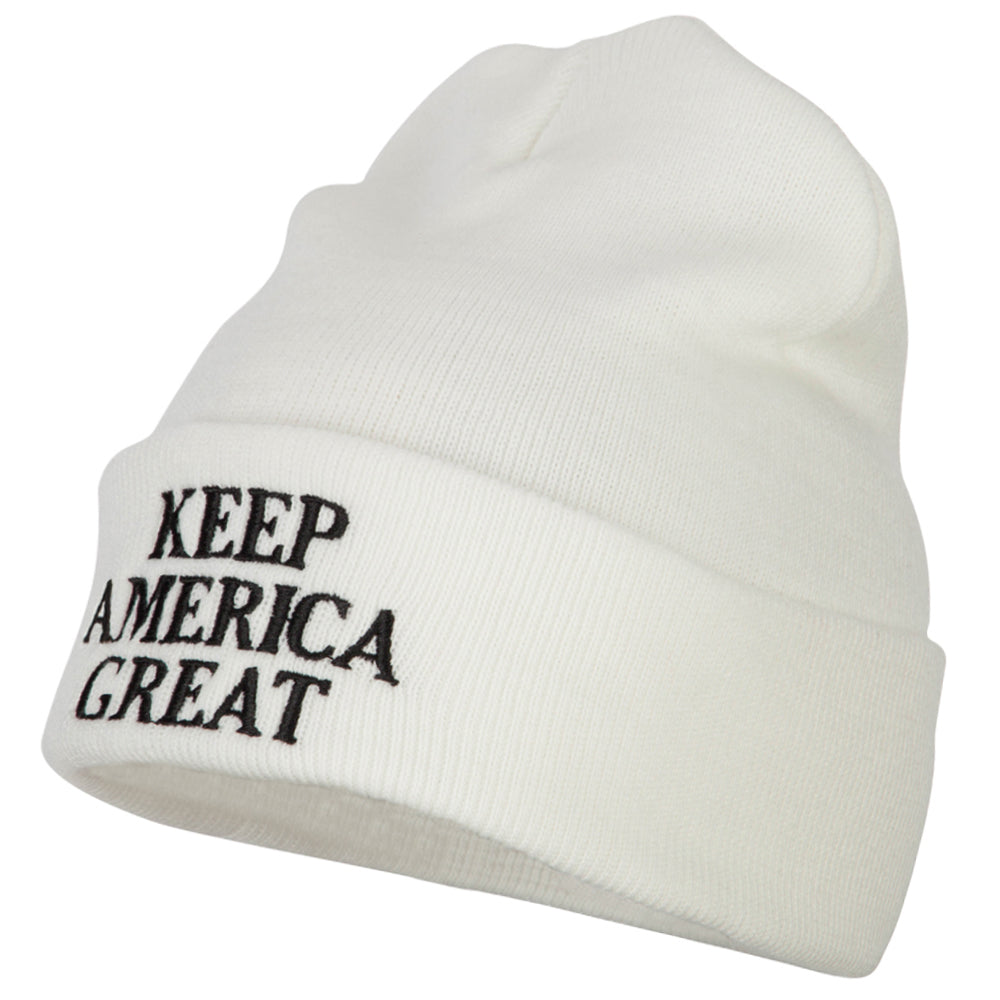 Keep America Great Three Line Letters Embroidered Long Beanie - White OSFM
