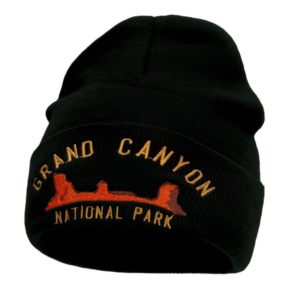 Grand Canyon Embroidered Long Knitted Beanie - Black OSFM