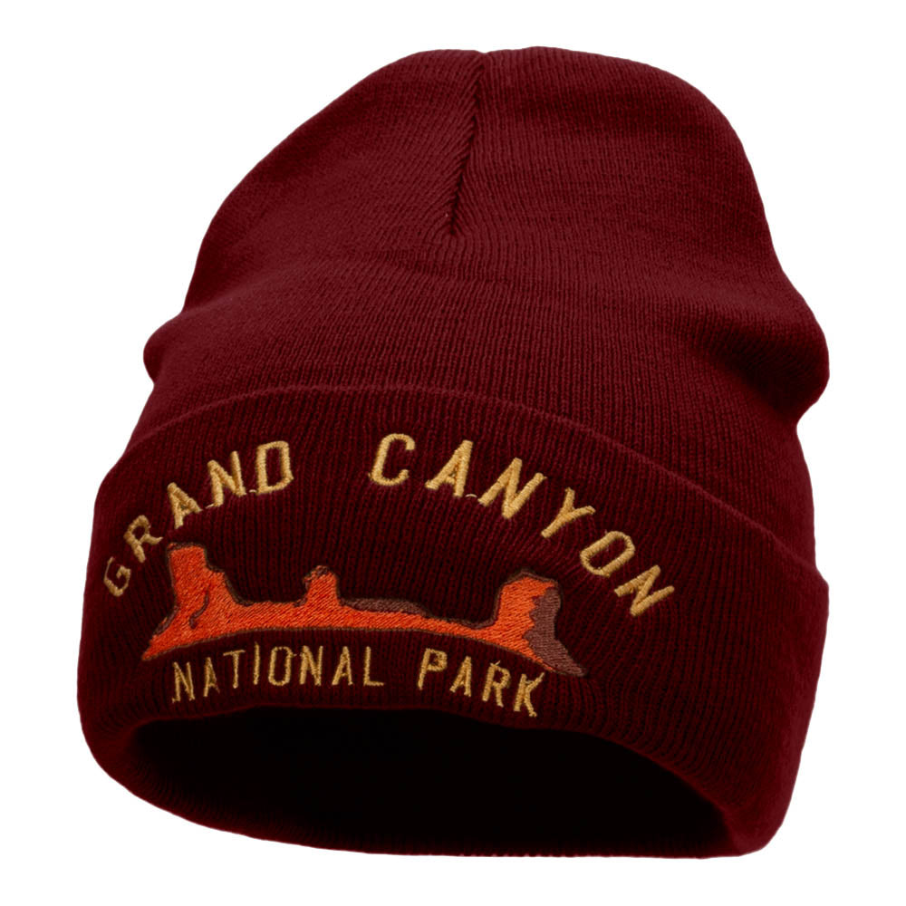 Grand Canyon Embroidered Long Knitted Beanie - Maroon OSFM