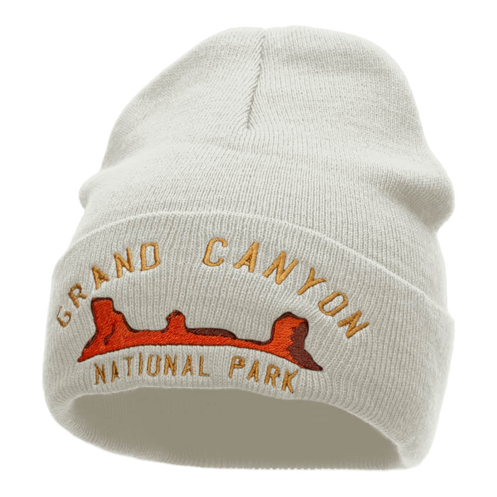 Grand Canyon Embroidered Long Knitted Beanie - White OSFM