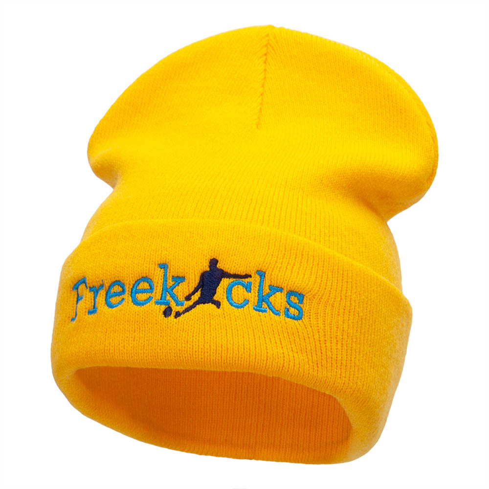 Soccer Free Kicks Embroidered 12 Inch Long Knitted Beanie - Yellow OSFM