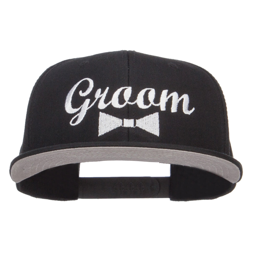 Groom Bow Tie Embroidered Cotton Snapback - Black OSFM