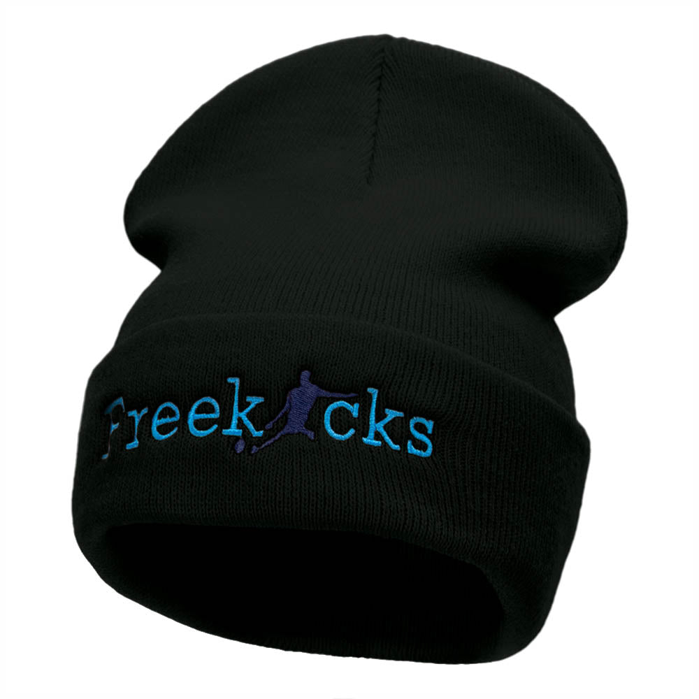 Soccer Free Kicks Embroidered 12 Inch Long Knitted Beanie - Black OSFM