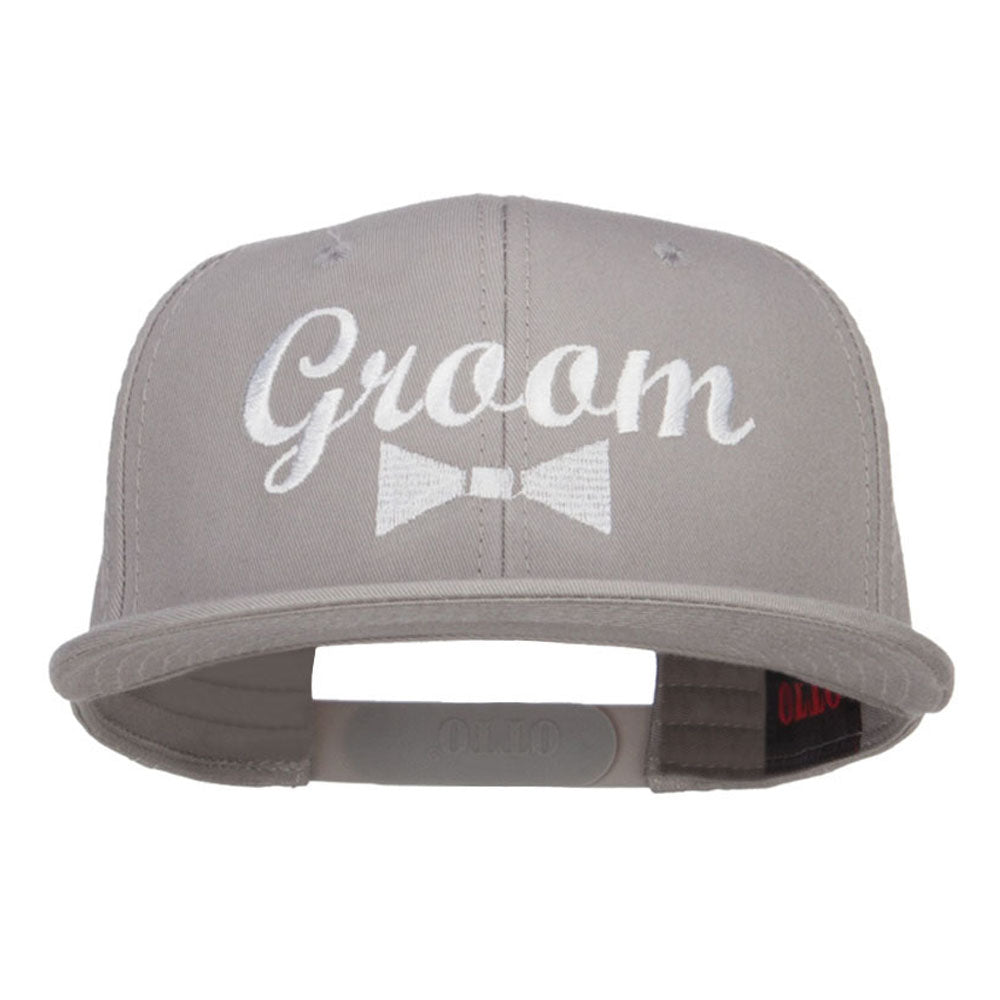 Groom Bow Tie Embroidered Cotton Snapback - Grey OSFM