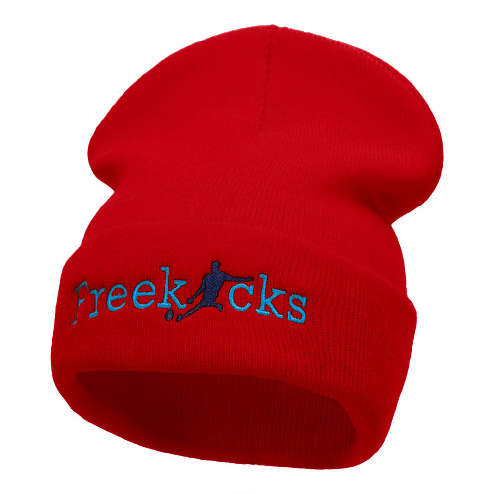 Soccer Free Kicks Embroidered 12 Inch Long Knitted Beanie - Red OSFM