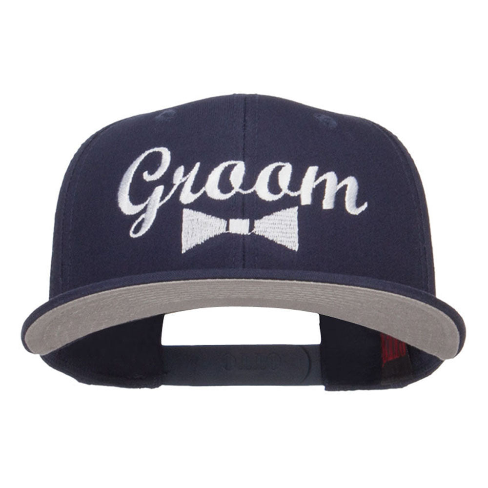 Groom Bow Tie Embroidered Cotton Snapback - Navy OSFM