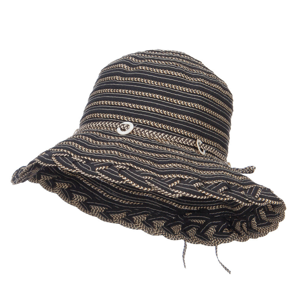 Classic Braid Striped Bucket Hat - Black OSFM