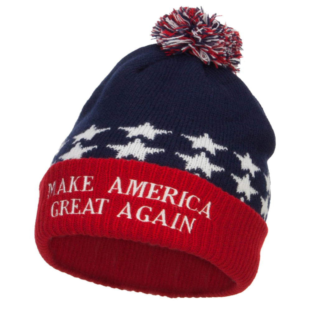 Make America Great Again Embroidered USA Beanie - Red Blue OSFM