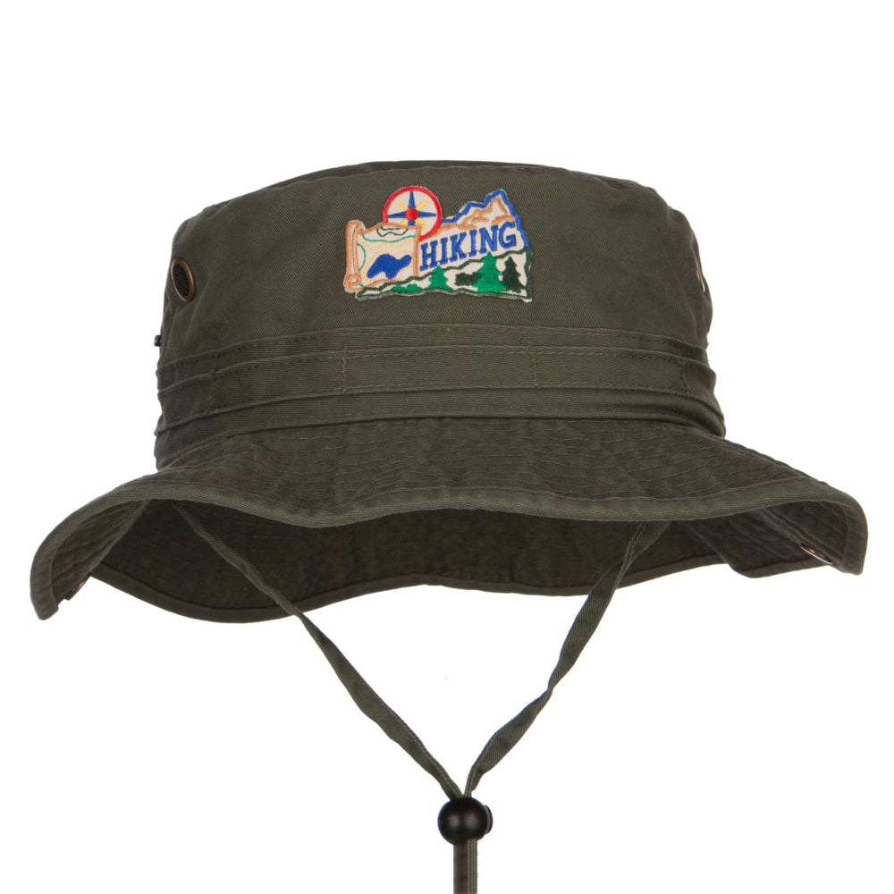 Hiking Map Patched Washed Hunting Hat - Olive M