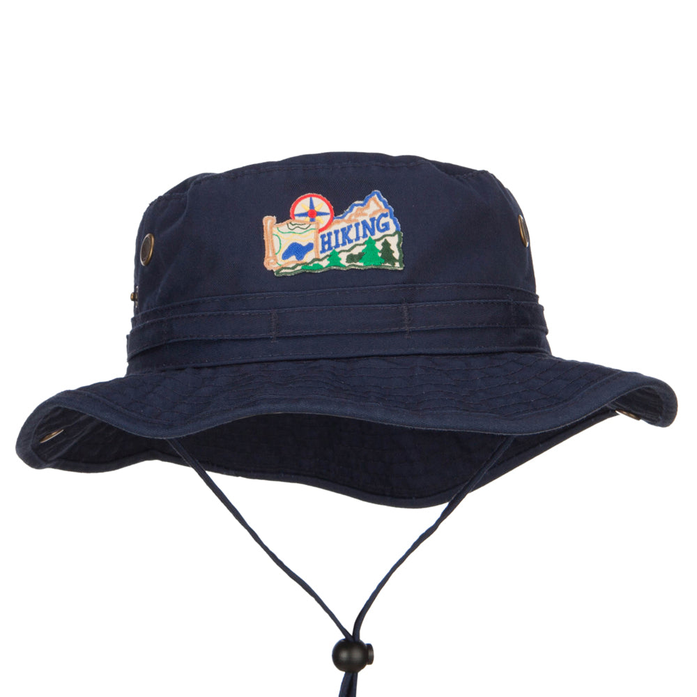 Hiking Map Patched Washed Hunting Hat - Navy M