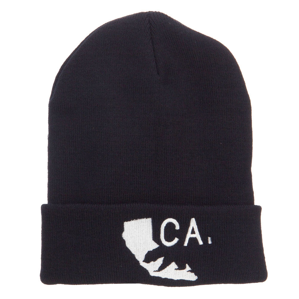 California State and Bear Embroidered Long Beanie - Black OSFM