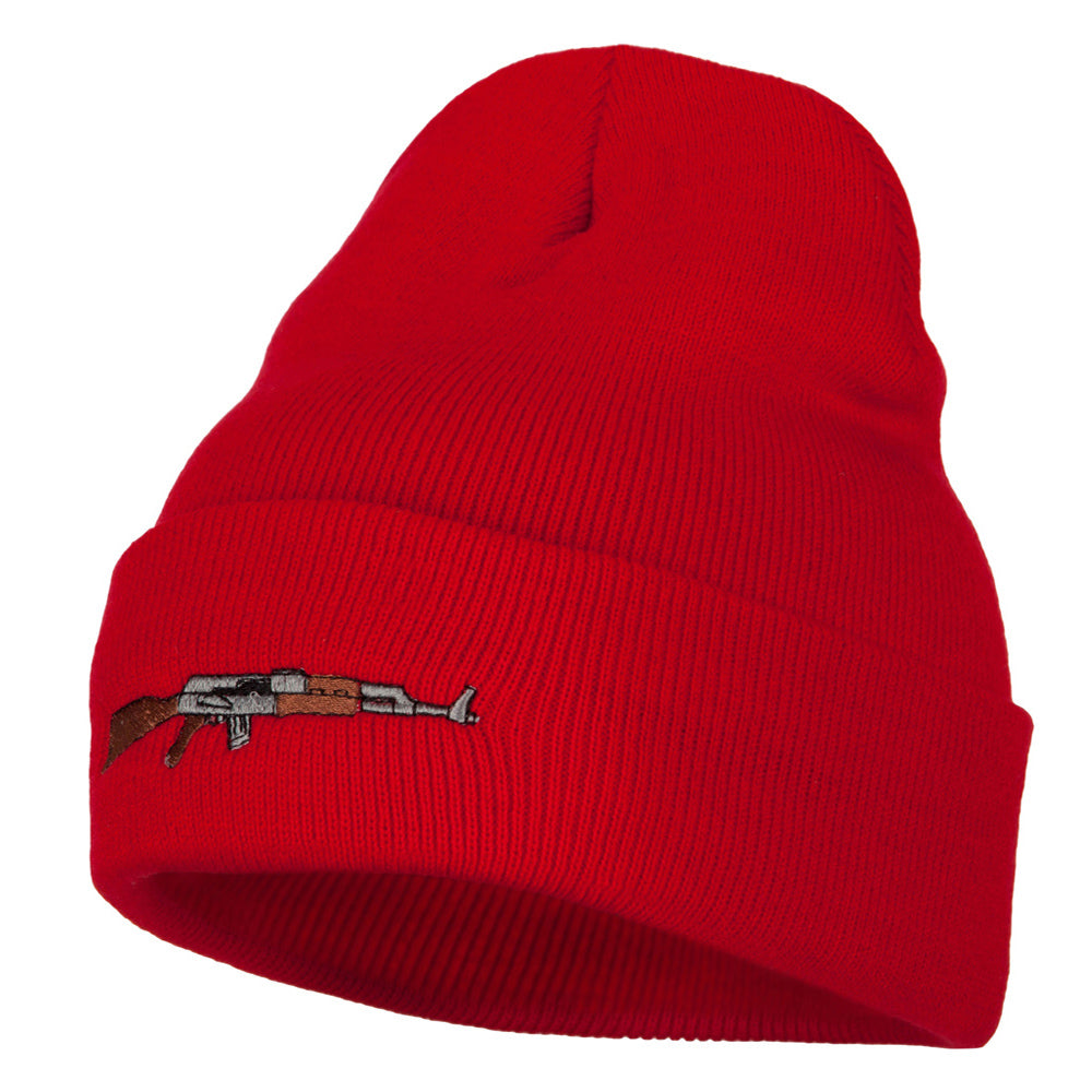 AK-47 Rifle Embroidered Long Knitted Beanie - Red OSFM