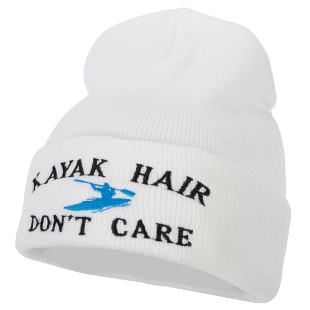 Kayak Hair Don&#039;t Care Embroidered 12 Inch Long Knitted Beanie - White OSFM