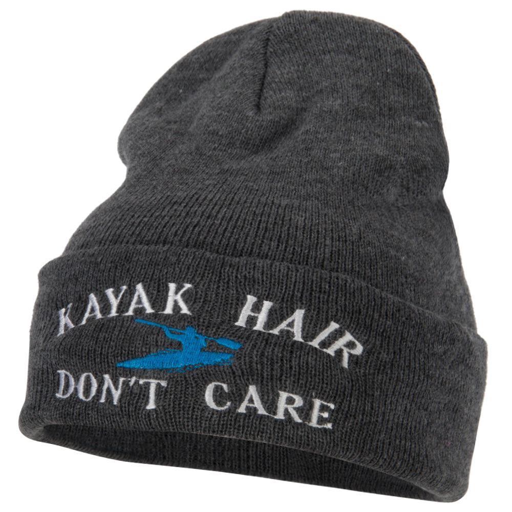 Kayak Hair Don&#039;t Care Embroidered 12 Inch Long Knitted Beanie - Dk Grey OSFM
