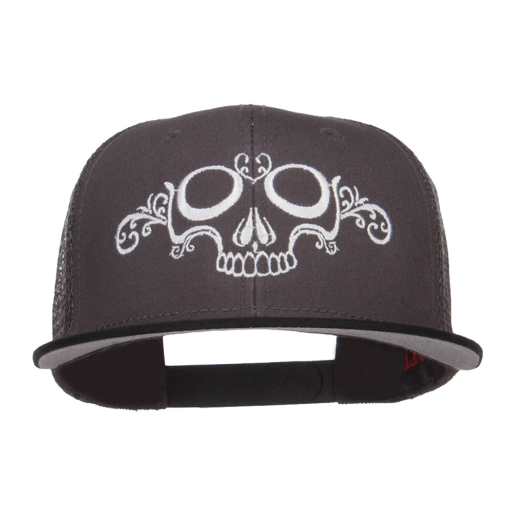 Dead Skull Art Embroidered Mesh Snapback - Black Charcoal OSFM