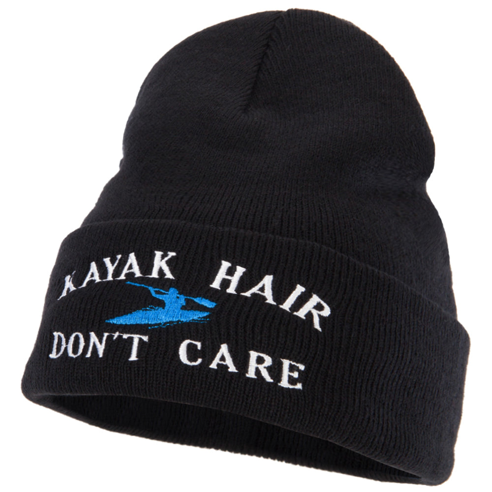 Kayak Hair Don&#039;t Care Embroidered 12 Inch Long Knitted Beanie - Black OSFM