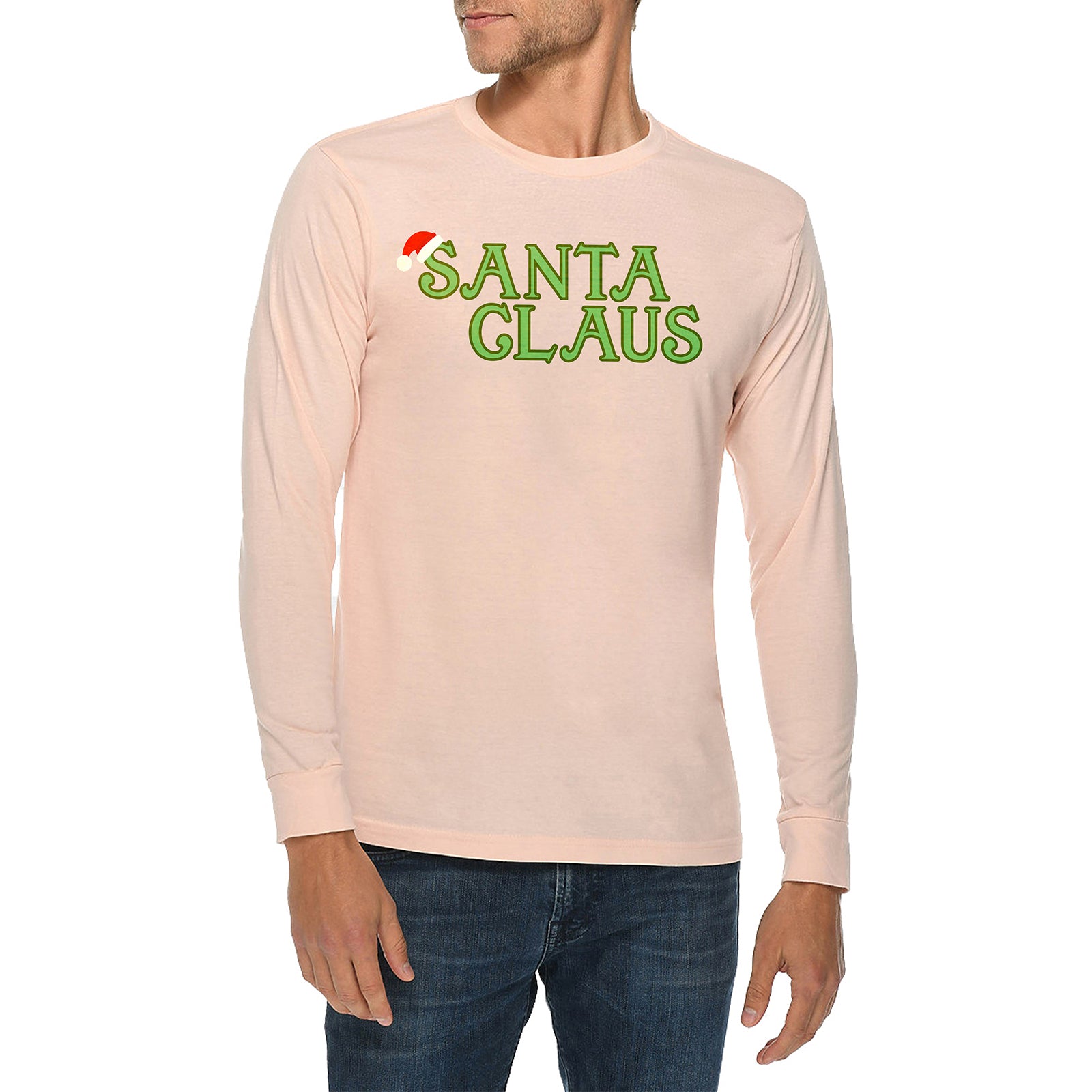 Santa With Hat Graphic Long Sleeve Crewneck Tee - Pale Pink XS