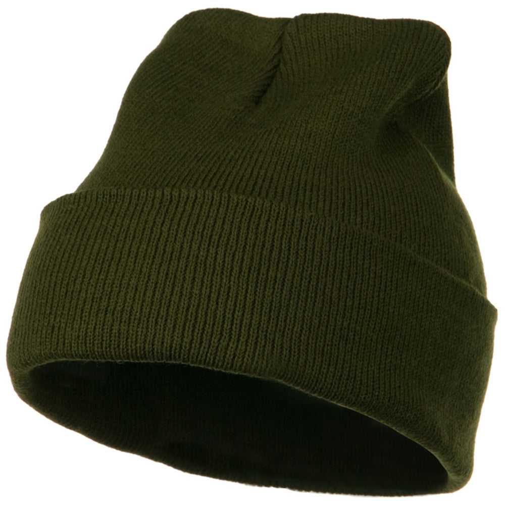 12 Inch Long Knitted Beanie - Olive OSFM