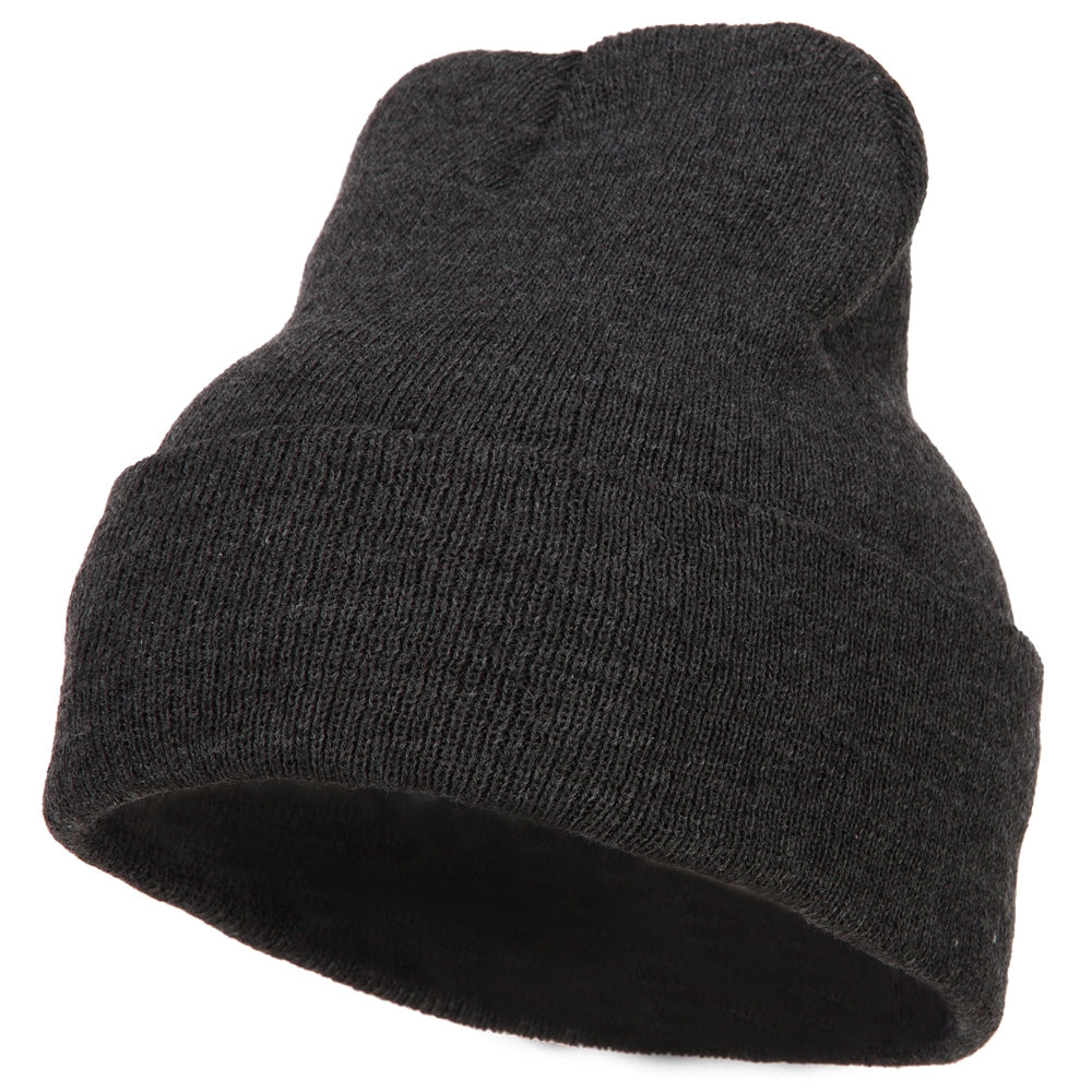 12 Inch Long Knitted Beanie - Heather Charcoal OSFM