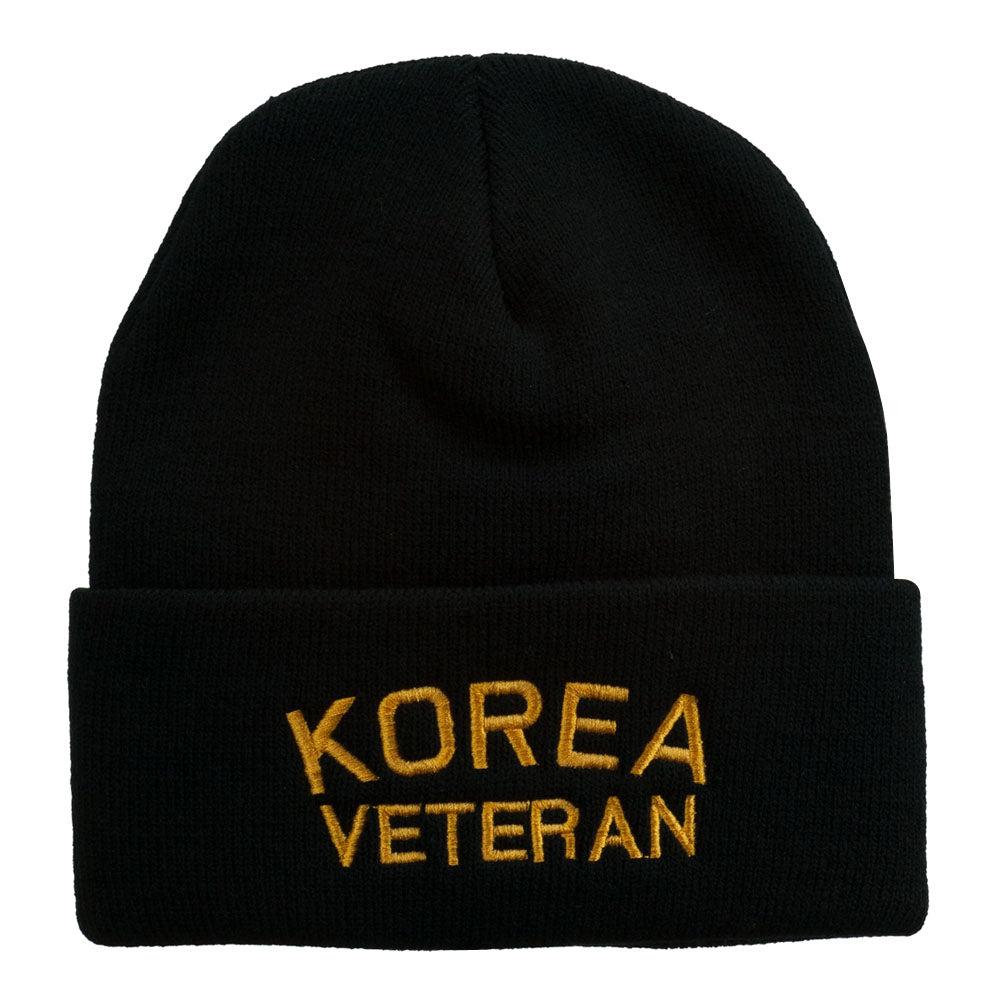Korea Veteran Embroidered Long Knitted Beanie - Black OSFM