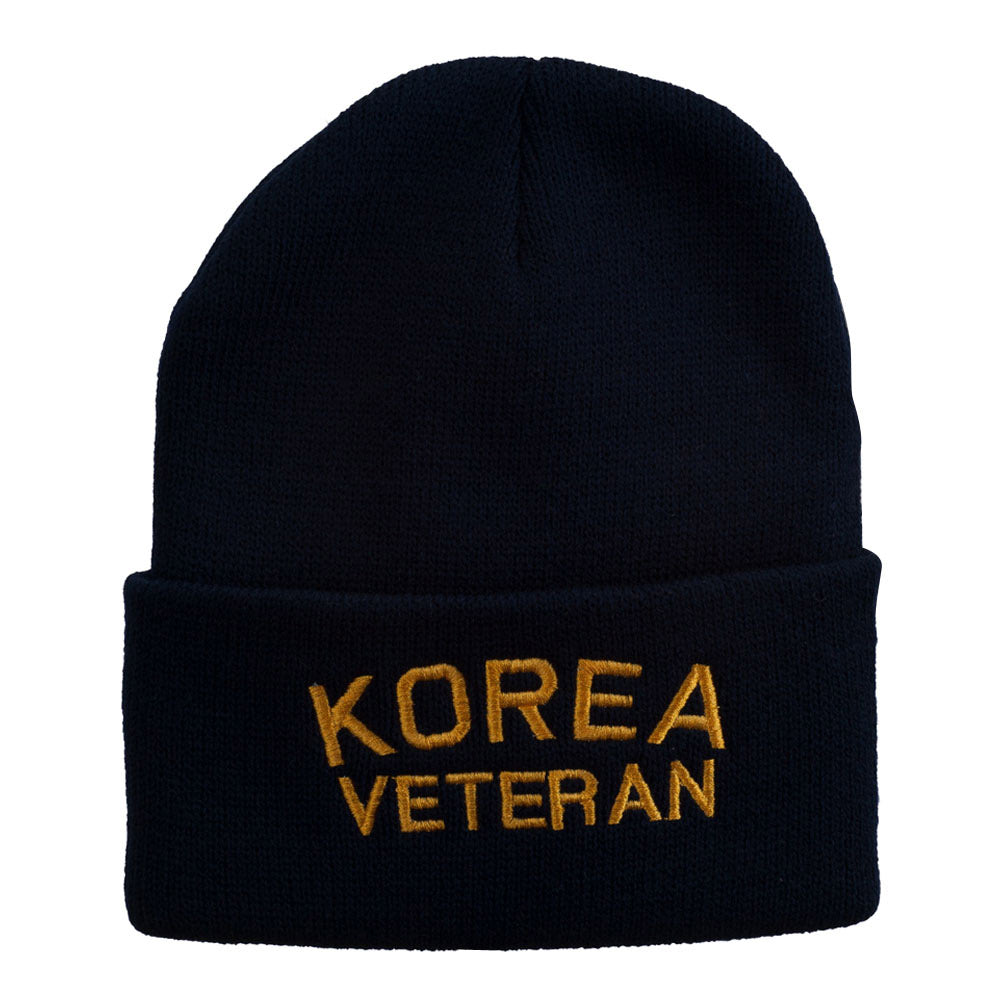 Korea Veteran Embroidered Long Knitted Beanie - Navy OSFM