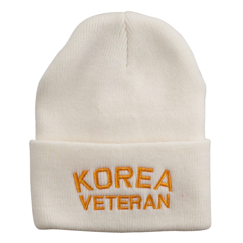 Korea Veteran Embroidered Long Knitted Beanie - White OSFM