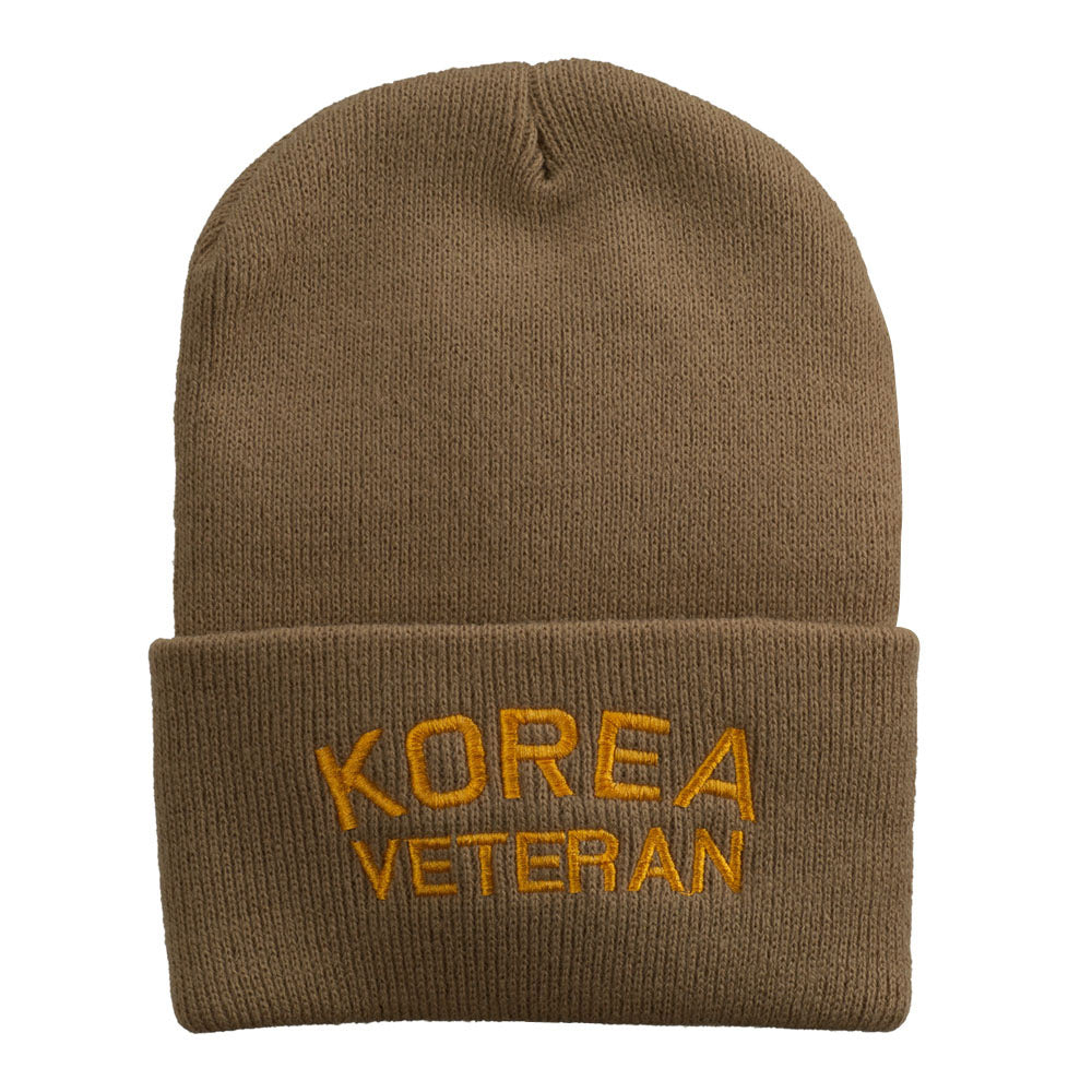 Korea Veteran Embroidered Long Knitted Beanie - Khaki OSFM
