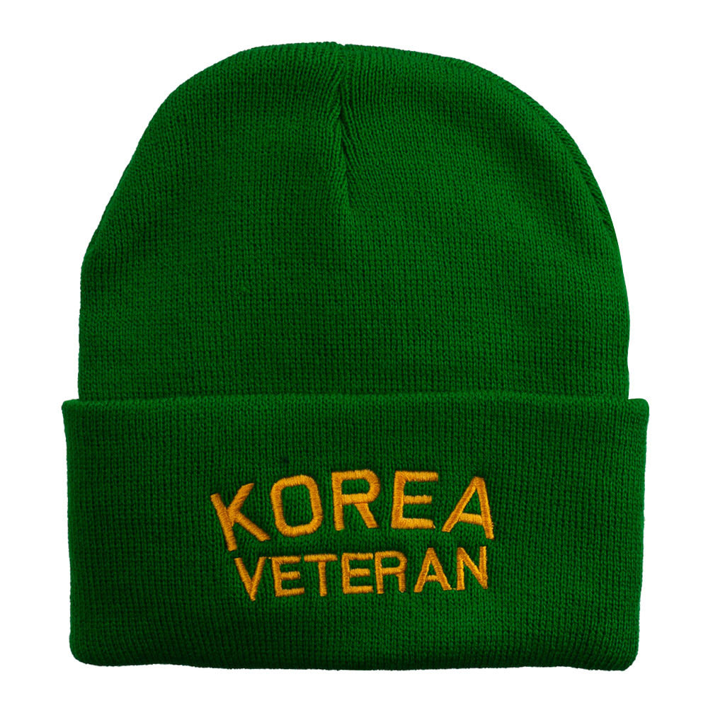 Korea Veteran Embroidered Long Knitted Beanie - Kelly OSFM