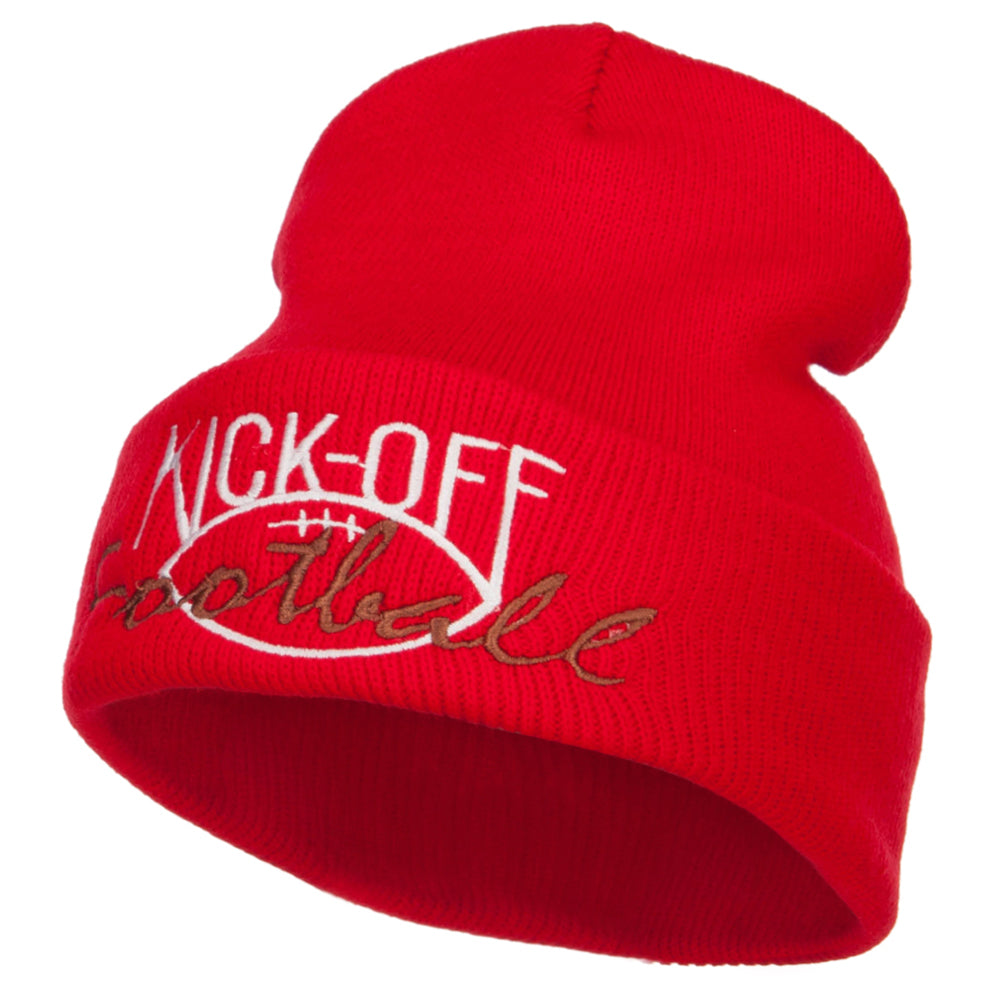 Kick Off Football Embroidered Long Beanie - Red OSFM